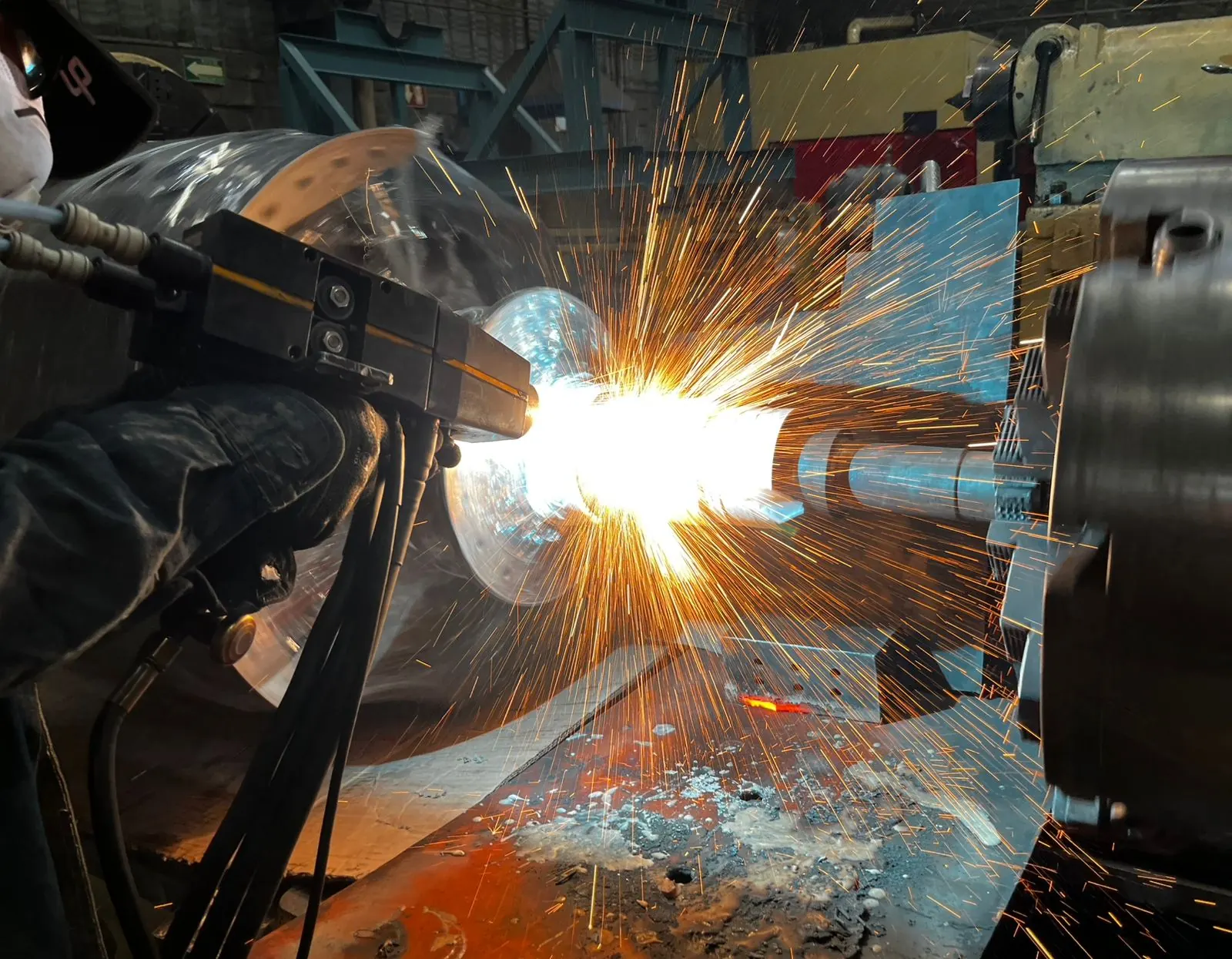 Sparks while machining a part in the shop