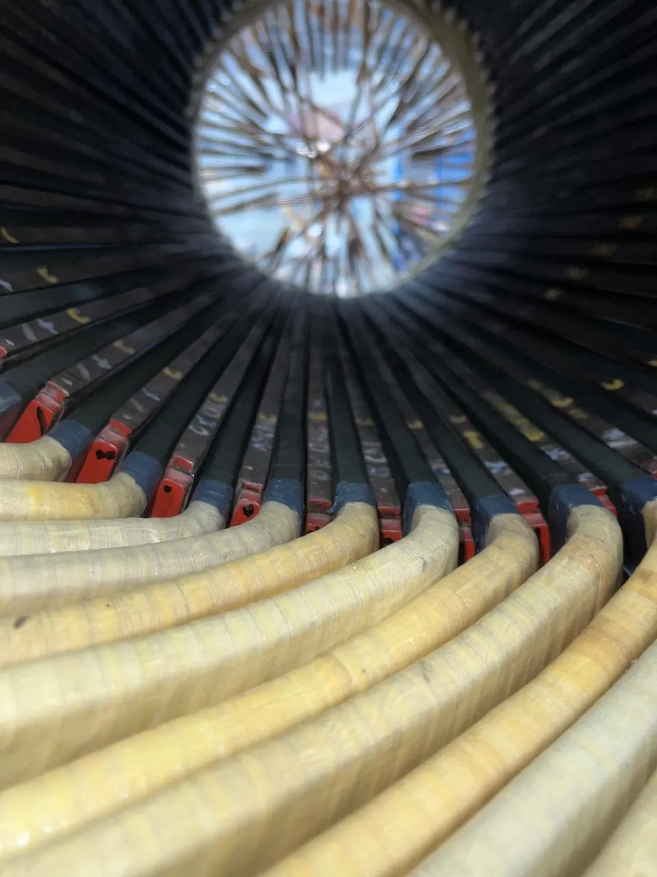 View from inside a stator with the new coils already insulated